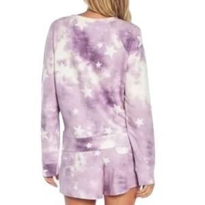 Wildfox Women Large Purple Star Tie Dye Long Sleeve Crew Neck Sweatshirt